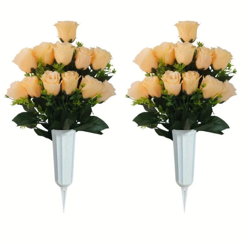 2 Bouquets de Fleurs Artificielles pour Cimetière - Rose Orangée