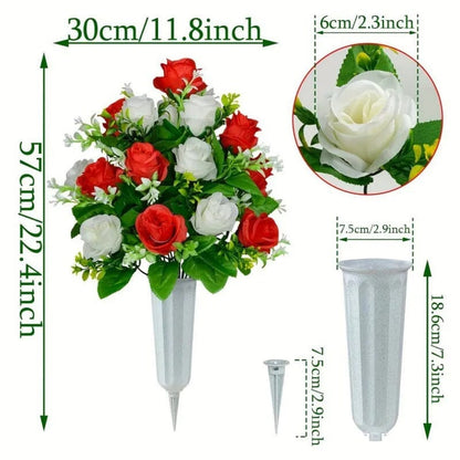 2 Bouquets de Fleurs Artificielles pour Cimetière - Rose Orangée