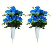 2 Bouquets de Fleurs Artificielles pour Cimetière - Roses Bleues