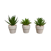 3 Mini Plantes Succulentes Artificielles en Pot - 9 cm