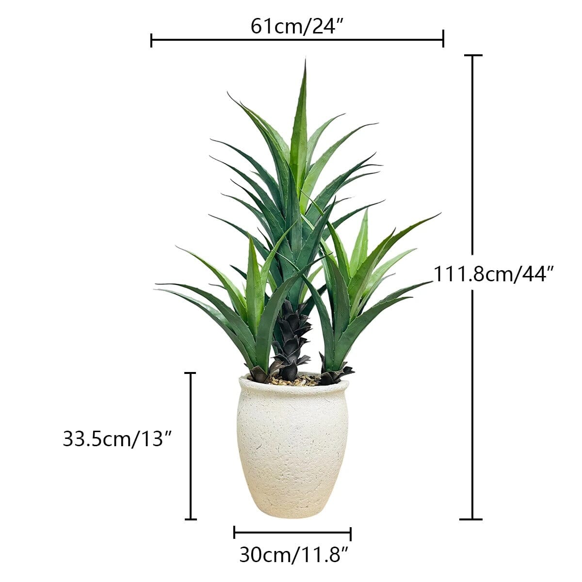 Agave artificielle haut de gamme avec pot texturé – 111 cm