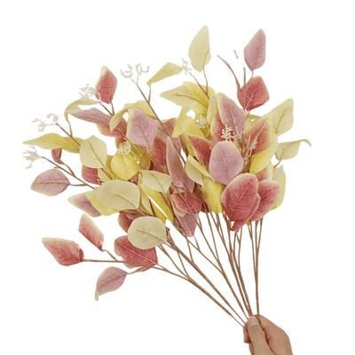 Bouquet Artificiel d'Eucalyptus et Chrysanthème Rouge et Jaune