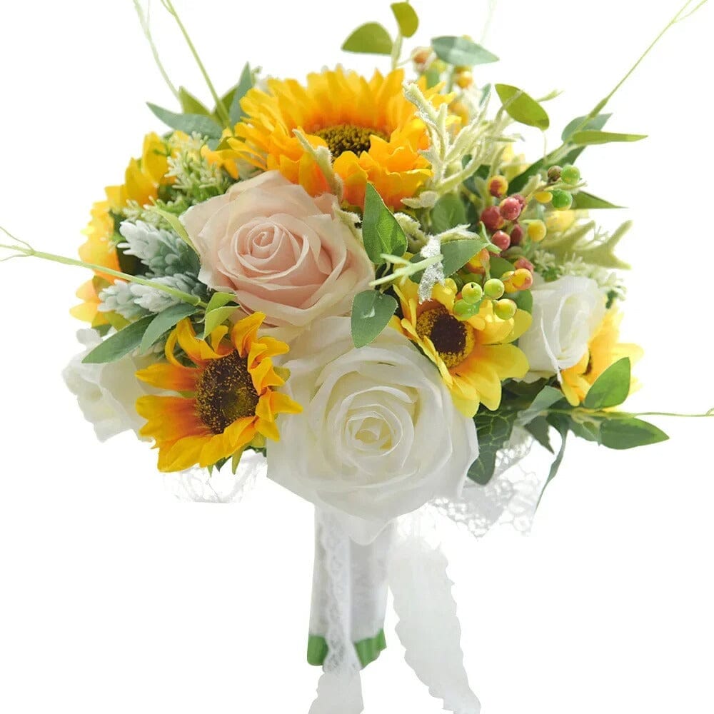 Bouquet Artificiel Mariage Champêtre Tournesol et Roses