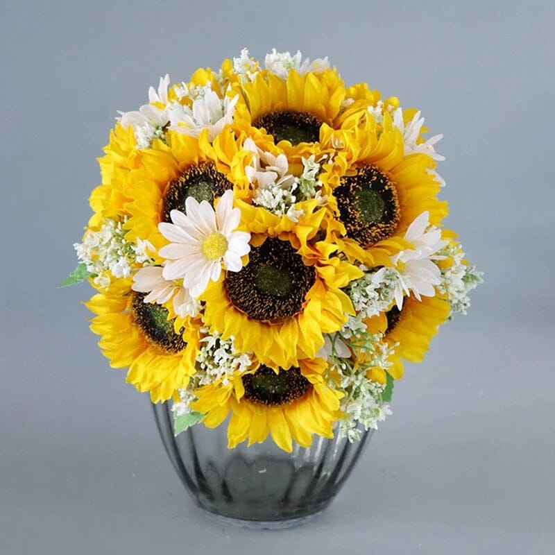 Bouquet Artificiel Mariage Tournesol et Marguerite - 28 cm