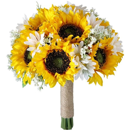 Bouquet Artificiel Mariage Tournesol et Marguerite - 28 cm