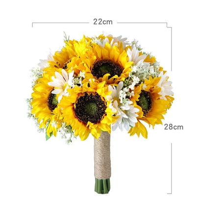 Bouquet Artificiel Mariage Tournesol et Marguerite - 28 cm