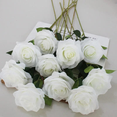 Bouquet de 10 roses artificielles - Blanc pur