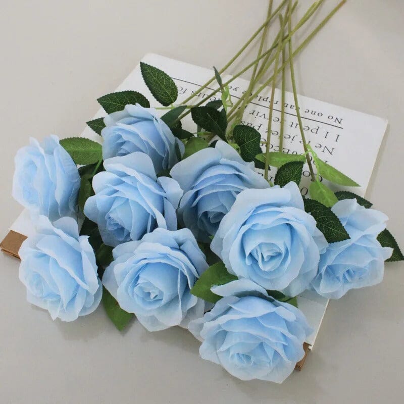 Bouquet de 10 roses artificielles - Bleu ciel