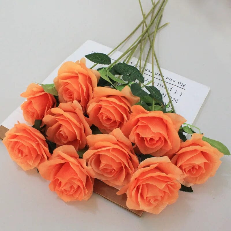 Bouquet de 10 roses artificielles - Orange vif