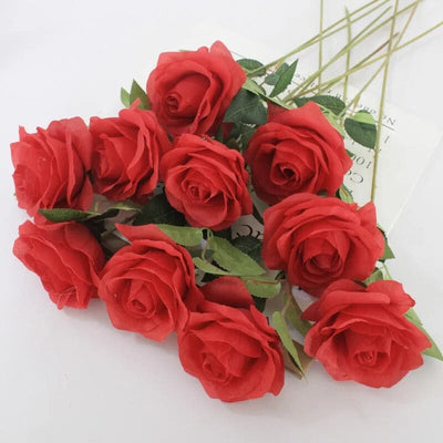 Bouquet de 10 roses artificielles - Rouge intense