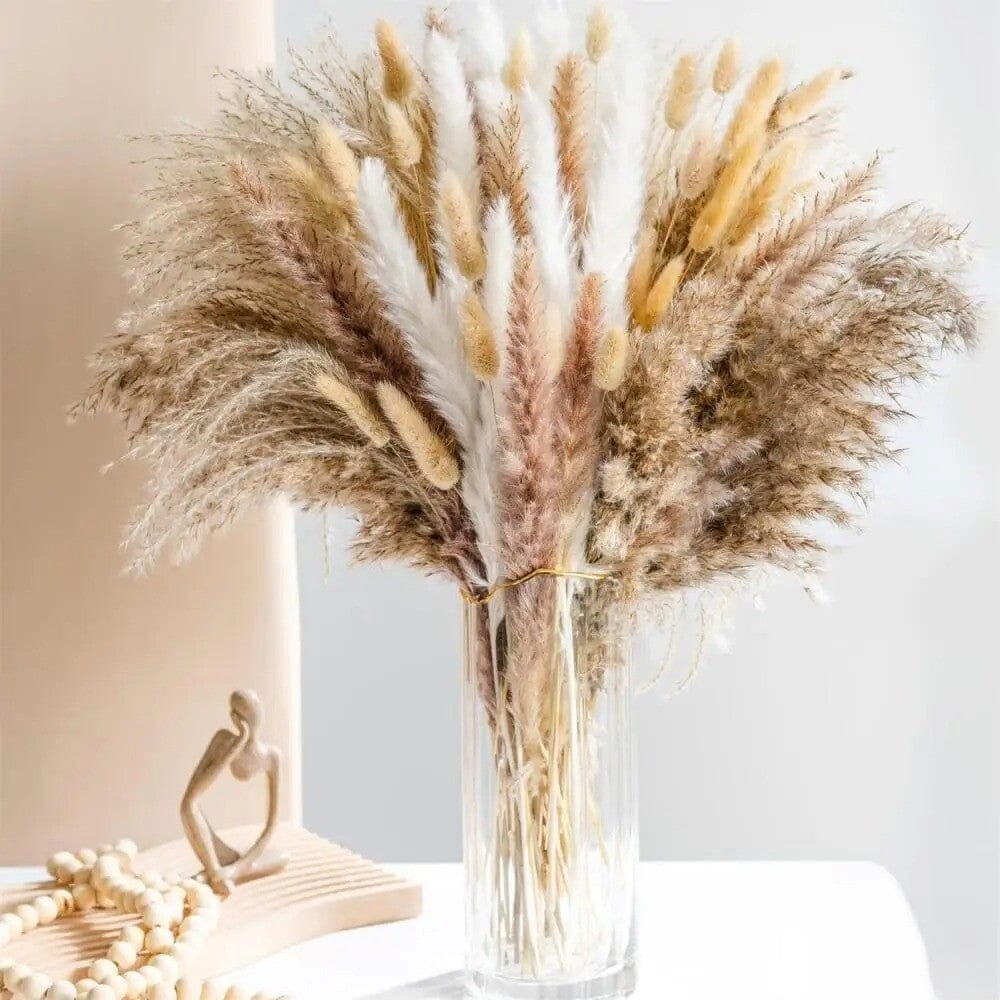 Bouquet de Fleurs Séchées Naturelles - Pampas &amp; Queue de Lièvre - 45 cm