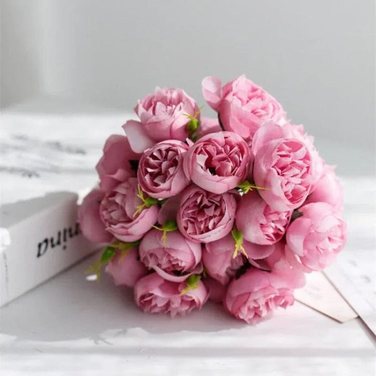 Artificial pink peony bouquet 27 flowers