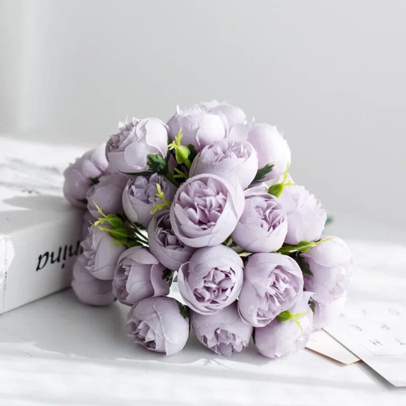 Bouquet de Pivoine Artificielle Violet – 27 Fleurs, 28 cm