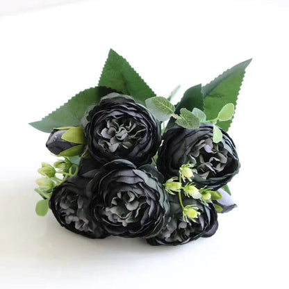 Bouquet de pivoines artificielles - Noir – 5 Fleurs, 30 cm