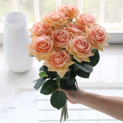 Bouquet de Rose Artificielle Orange (Par 15) - 42 cm