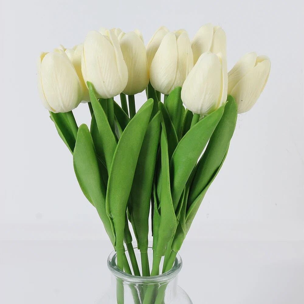 Bouquet Tulipe Artificielle - Crème (10 Fleurs)