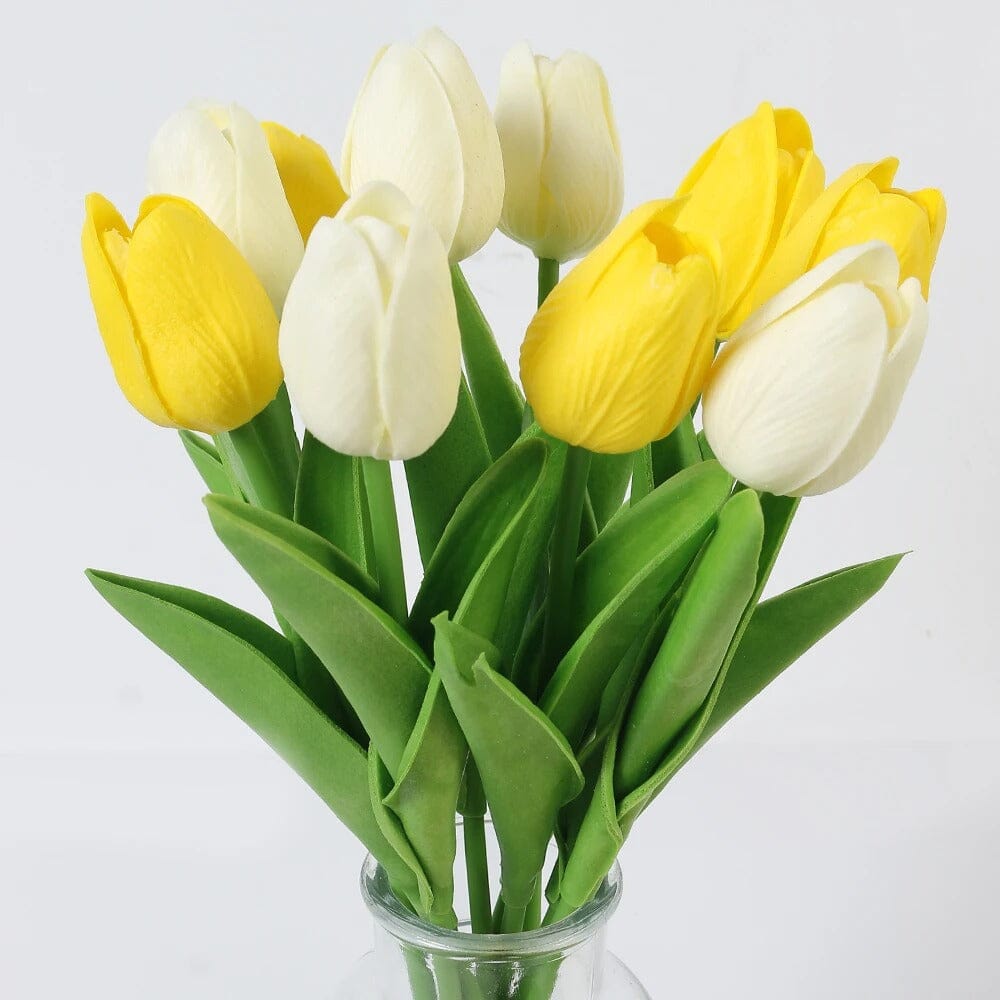 Bouquet de Tulipe Artificielle Blanche et Jaune