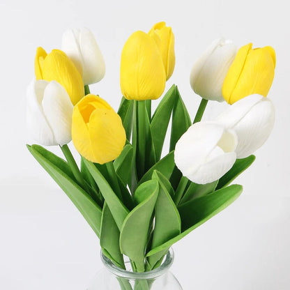 Bouquet Tulipe Artificielle - Jaune et Blanc (10 Fleurs)