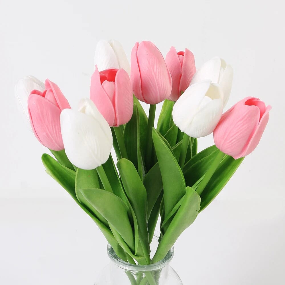 Bouquet Tulipe Artificielle - Rose et Blanc (10 Fleurs)