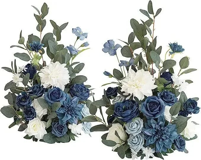 Compositions Florales Artificielles Mariage -Bleu et Blanc – Lot de 2