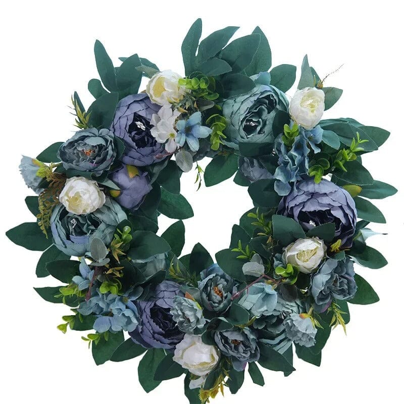 Couronne de Fausses Fleurs Bleues -40 cm