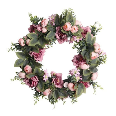 Couronne de Fleurs Artificielles Romantique – Roses et Pivoines – 45 cm