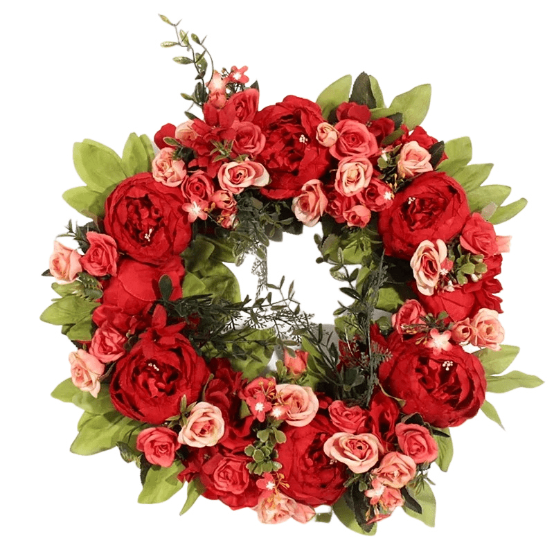 Couronne de Fleurs Artificielles – Roses d'Amour Écarlates