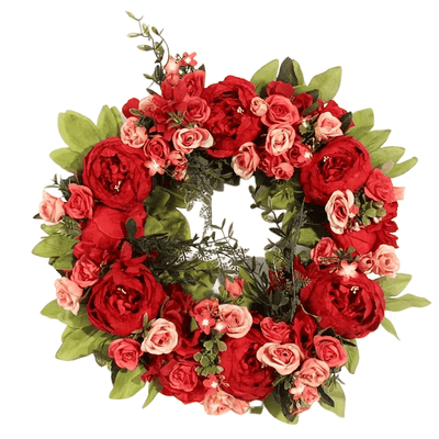 Couronne de Fleurs Artificielles – Roses d'Amour Écarlates