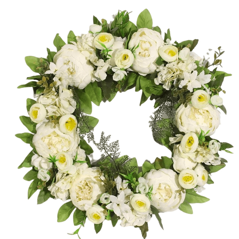 Couronne Florale Blanche – Roses et Pivoines Élégantes