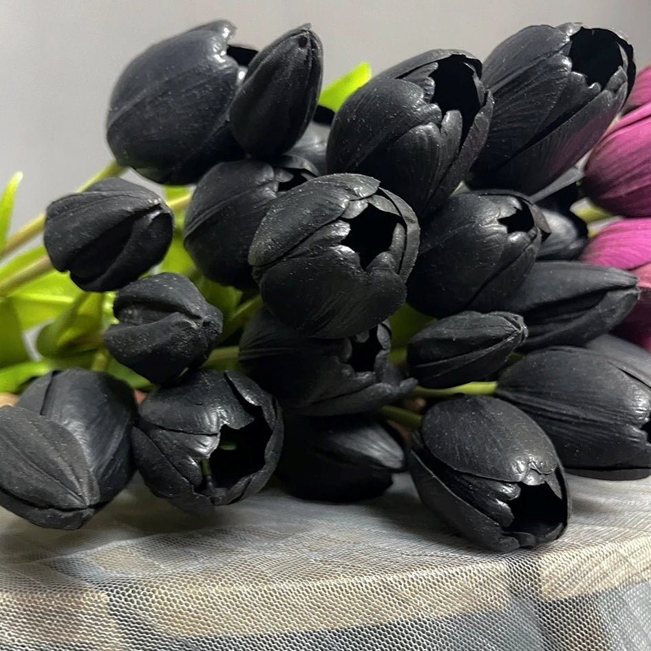 Tulipes Artificielles Luxe - Bouquet 5 Fleurs - Noir