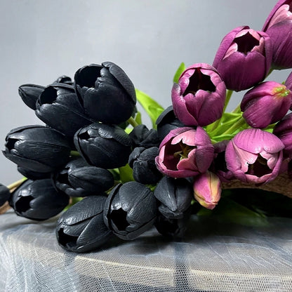 Tulipes Artificielles Luxe - Bouquet 5 Fleurs - Noir