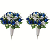 2 Bouquets de Fleurs Artificielles pour Cimetière - Rose Bleu et Gris