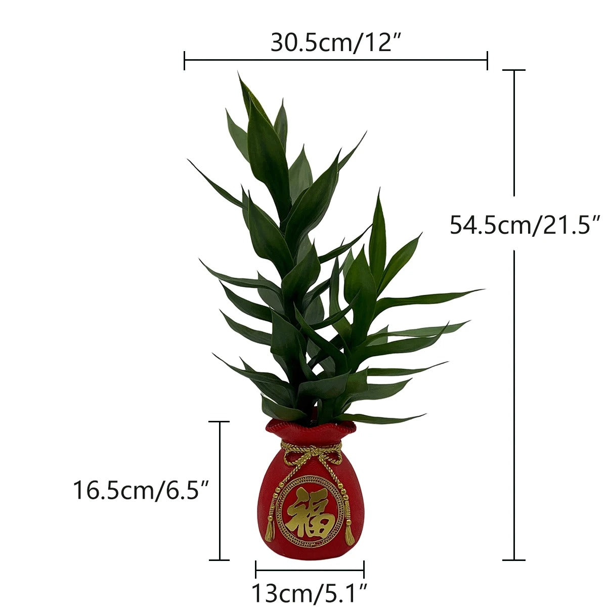 Plante Artificielle Décorative avec Pot Porte-Bonheur Rouge et Doré