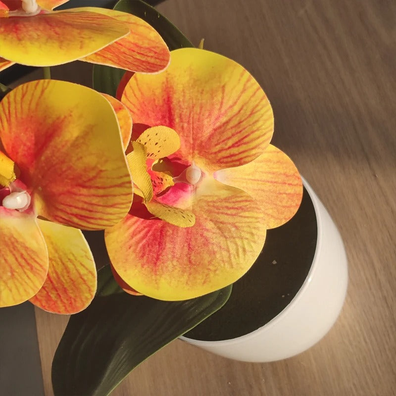 Fausse Orchidée Artificielle en Pot - 35 cm Jaune Orangé