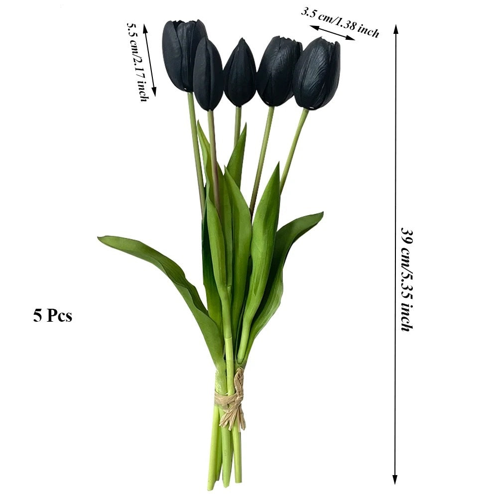 Tulipes Artificielles Luxe - Bouquet de 5 Fleurs - Violet Foncé