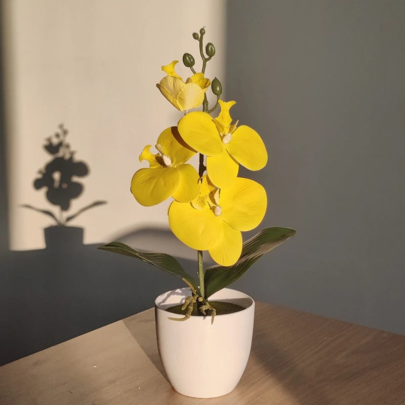 Fausse Orchidée Artificielle en Pot - 35 cm Jaune