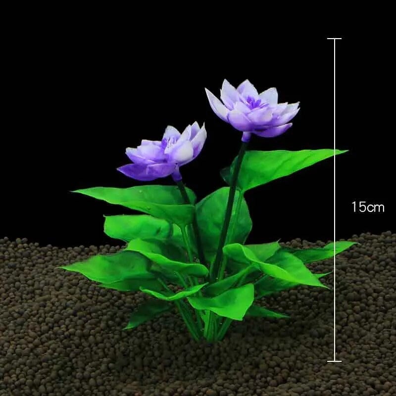 Fausse Plante Artificielle pour Aquarium avec Fleurs Violettes - 15cm