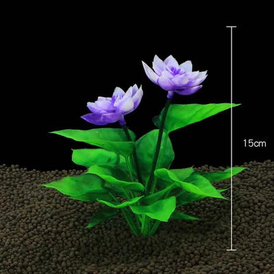 Fausse Plante Artificielle pour Aquarium avec Fleurs Violettes - 15cm