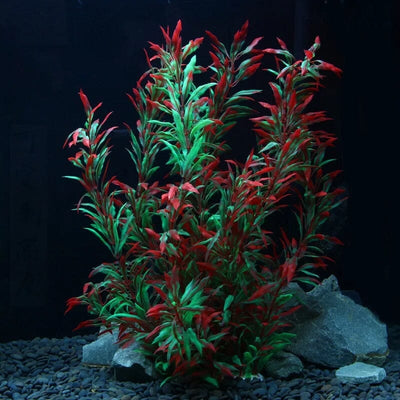 Grande Plante Verte et Rouge Artificielle Aquarium