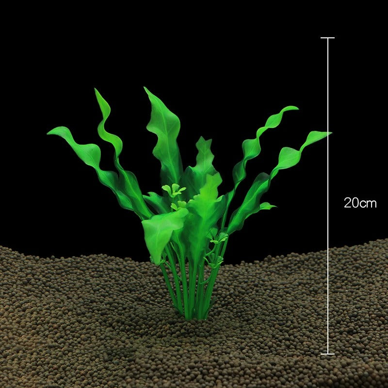 Plante artificielle verte ondulée pour aquarium – 20 cm

