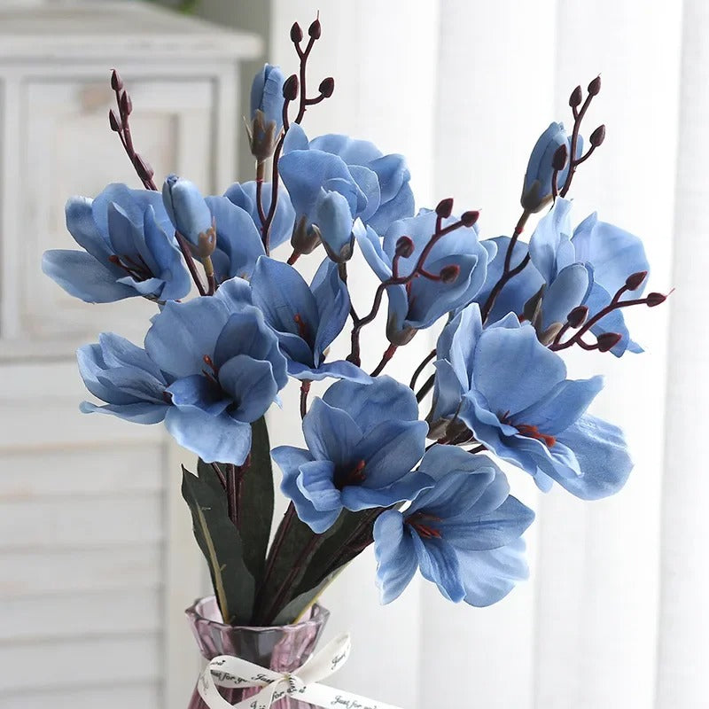 Bouquet Magnolias Artificiels Bleus 43 cm