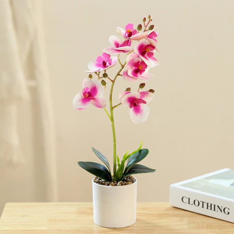 Orchidée Artificielle en Pot - 39 cm Rose et Blanc