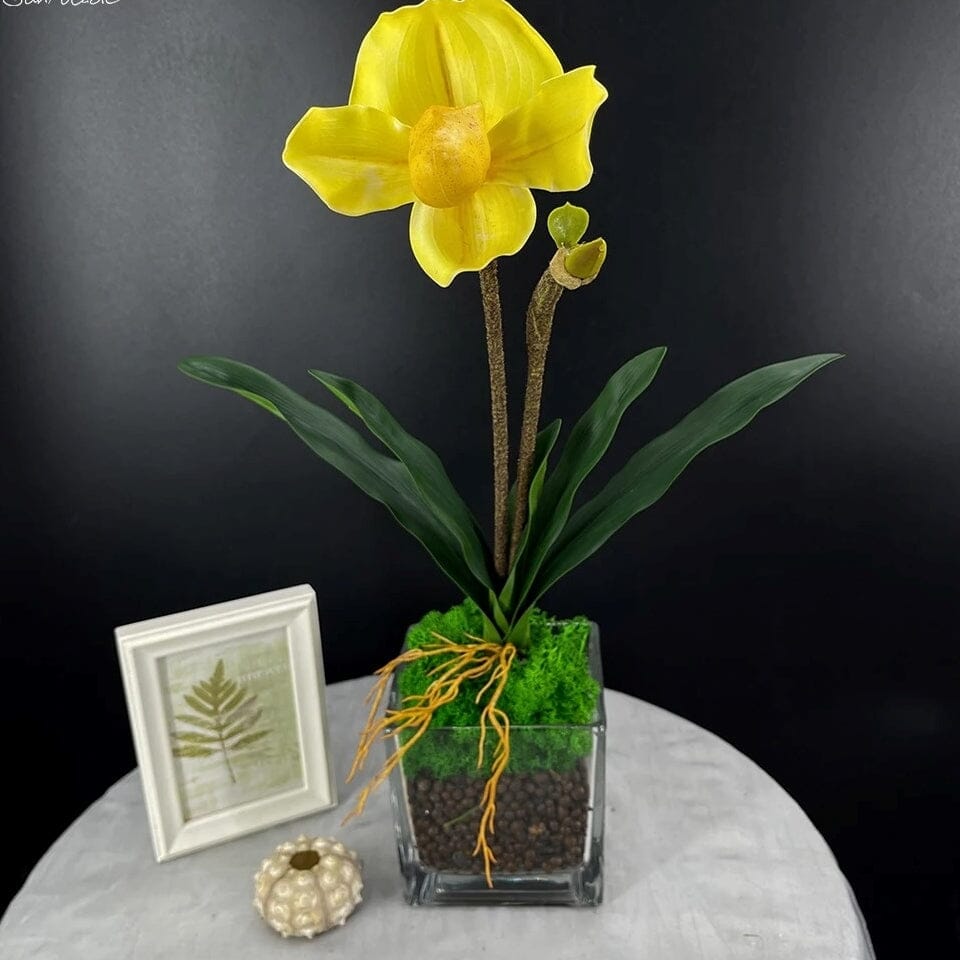 Orchidée Artificielle Paphiopedilum 48 cm, Jaune