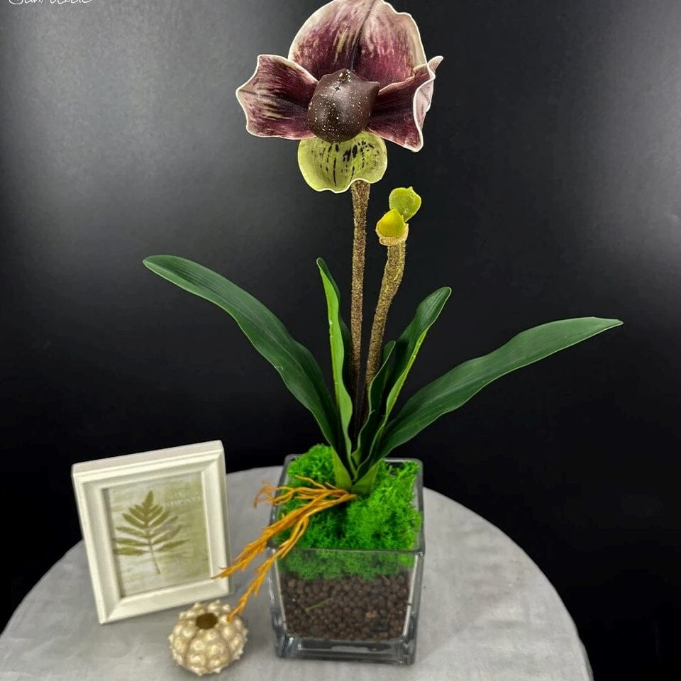 Orchidée Artificielle Paphiopedilum (48 cm) (Violet et Vert)