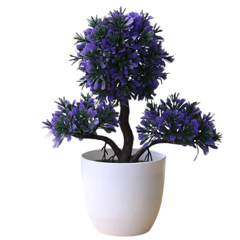 Petit arbuste artificiel en pot avec feuillage violet