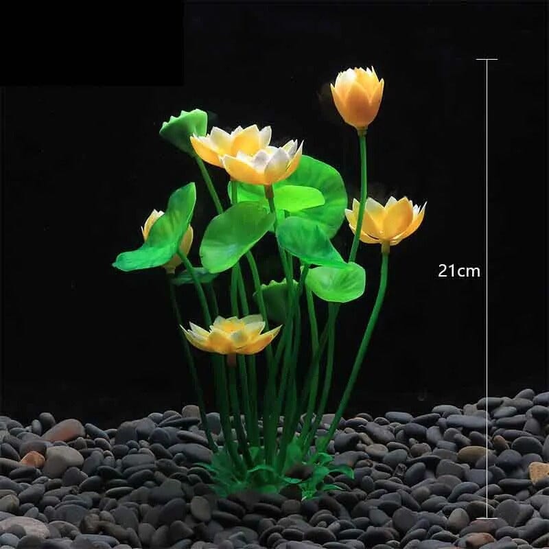 Plante Artificielle Aquarium avec Fleurs de Lotus Jaunes - 21cm