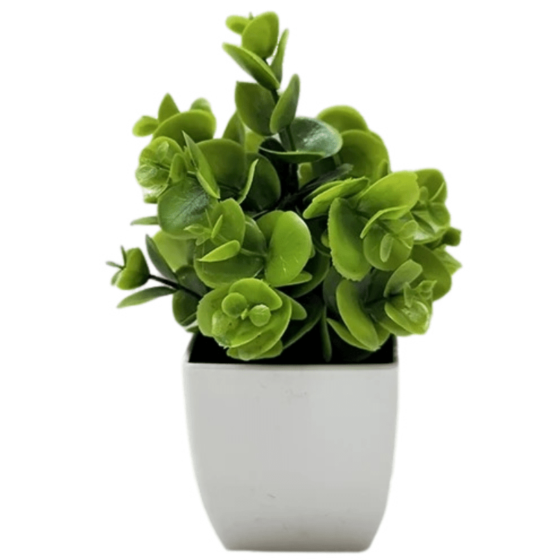 Plante artificielle compacte en pot - Feuilles rondes vert foncé - 16 cm