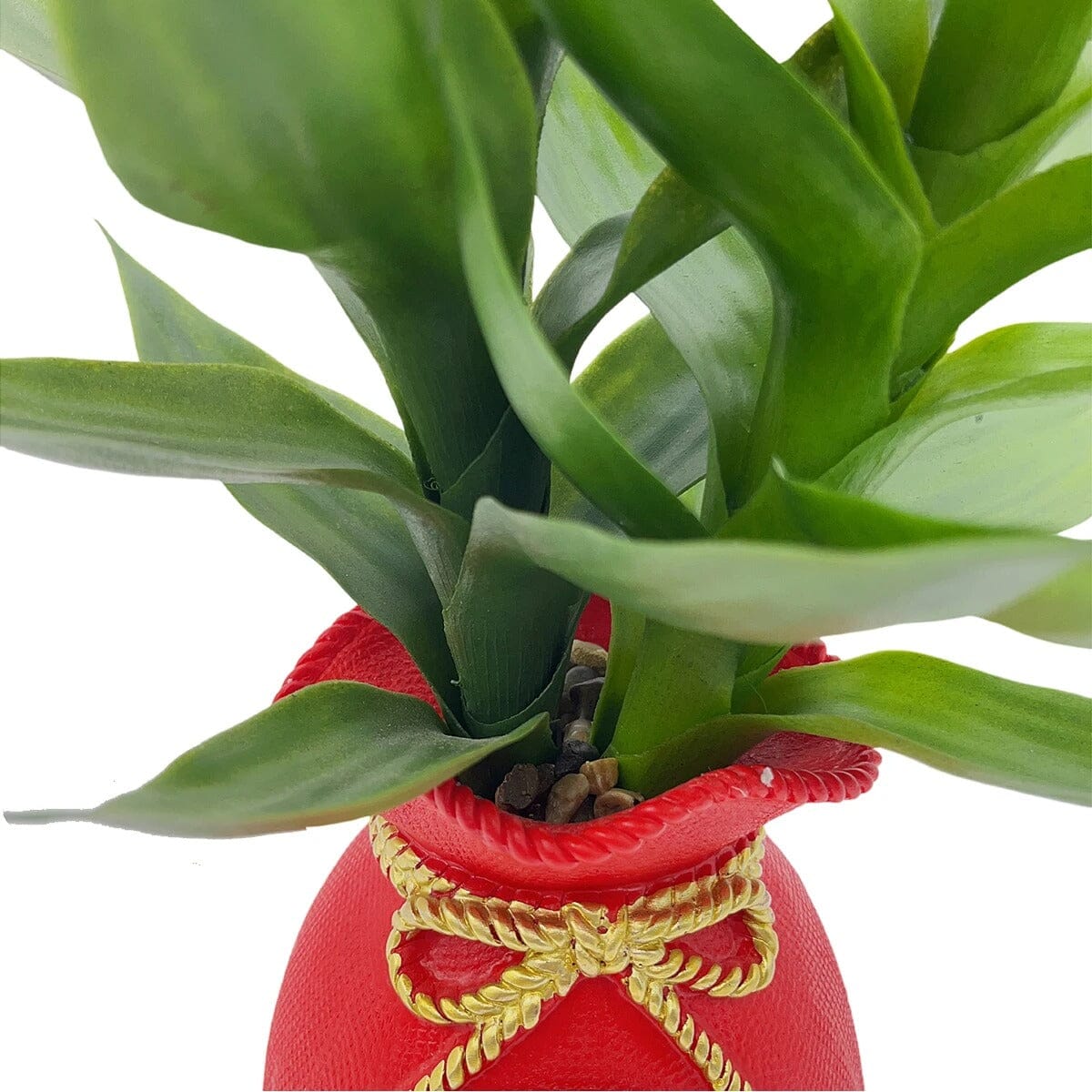 Plante Artificielle Décorative avec Pot Porte-Bonheur Rouge et Doré