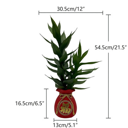 Plante Artificielle Décorative avec Pot Porte-Bonheur Rouge et Doré