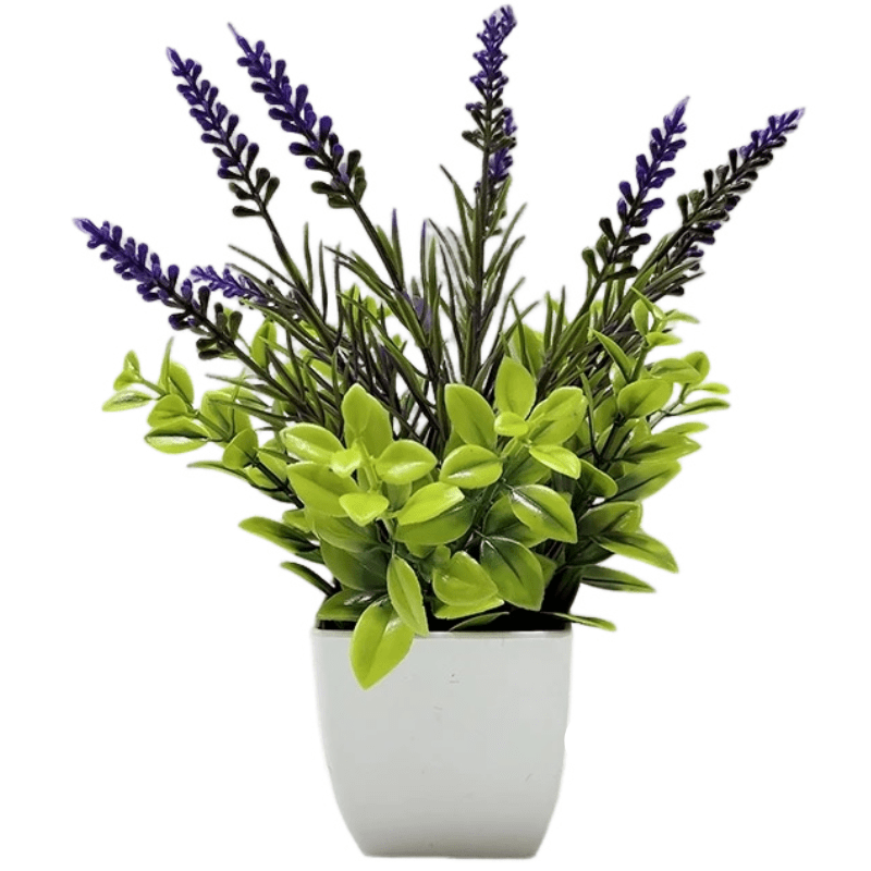 Plante artificielle en pot - Lavande et feuillage vert - 21 cm